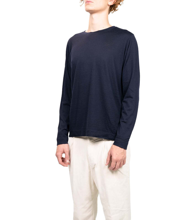 Zanone - T-shirt a maniche lunghe merinos blu