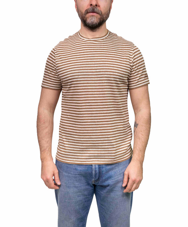 T-shirt lino rigata - marrone - MC2 Saint Barth