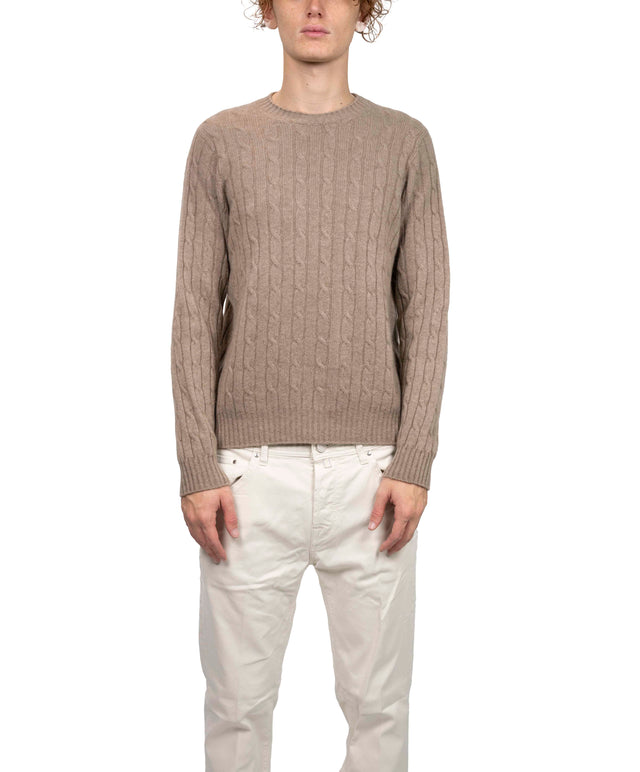 Riviera Cashmere - Girocollo treccia Rasato beige brown