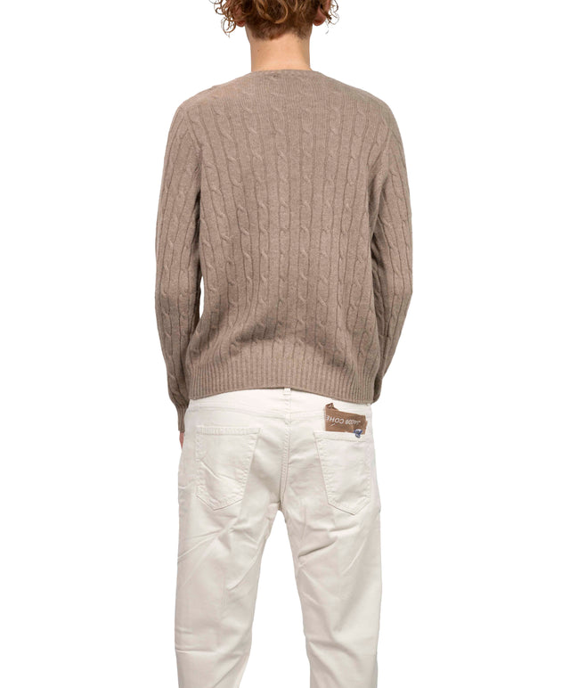 Riviera Cashmere - Girocollo treccia Rasato beige brown