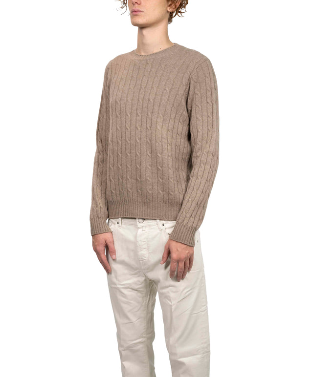 Riviera Cashmere - Girocollo treccia Rasato beige brown