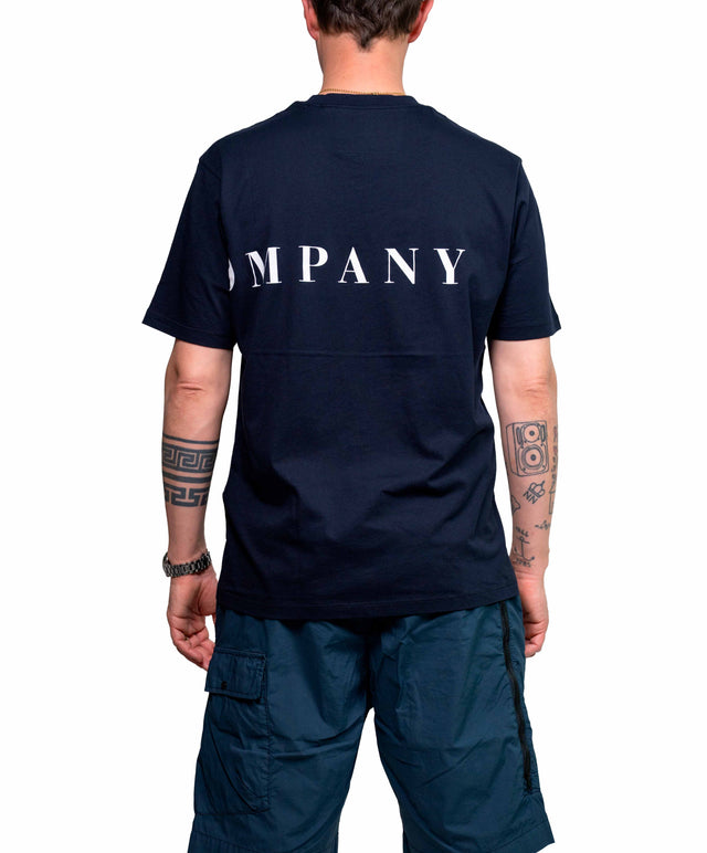 C.P COMPANY - t-shirt blu con scritta laterale bianca