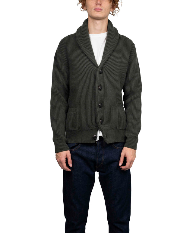 The Oracle Cashmere - Cardigan Lana  Cashmere Verde Militare