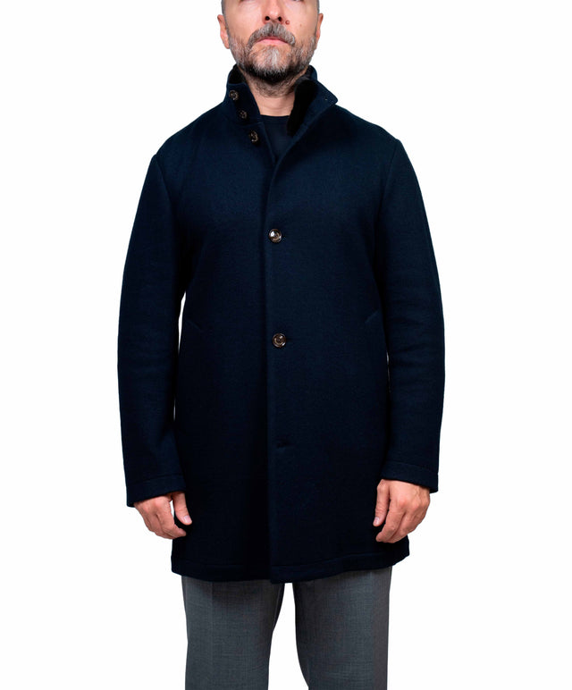 Montecore - Cappotto tre quarti cashmere, collo in pelliccia - colore blu