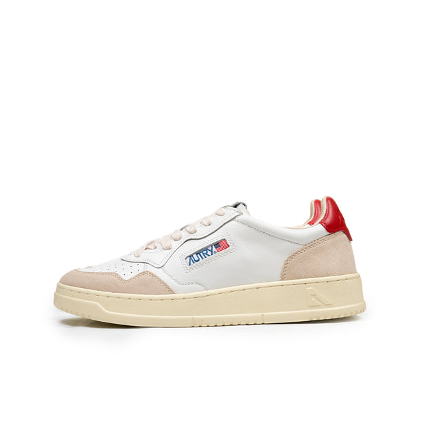 Sneaker Autry - Medialist low in pelle e suede beige e rossa
