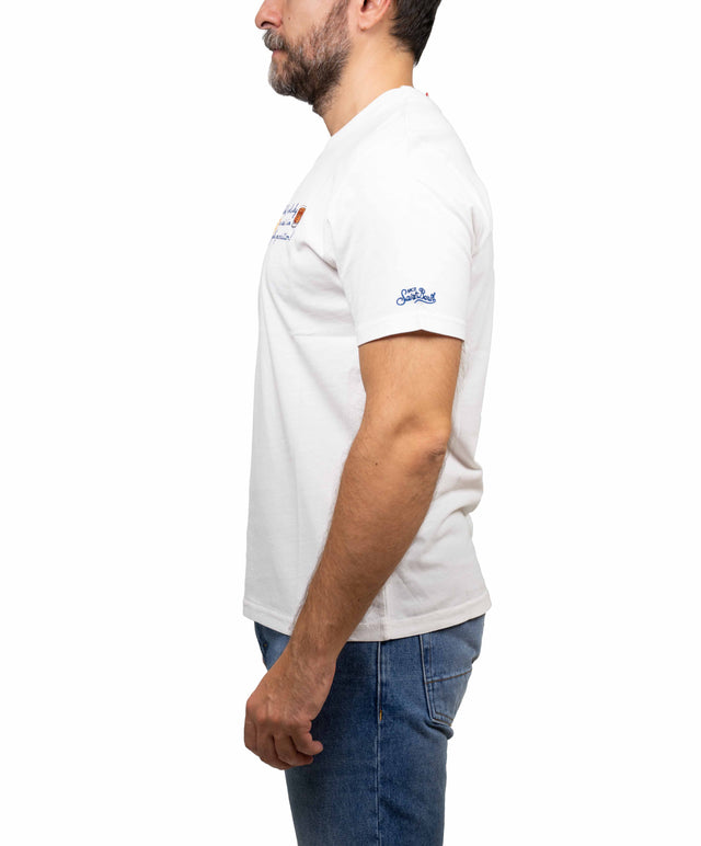 Saint Barth t-shirt “Sole, whisky e sei in pole position”, bianca