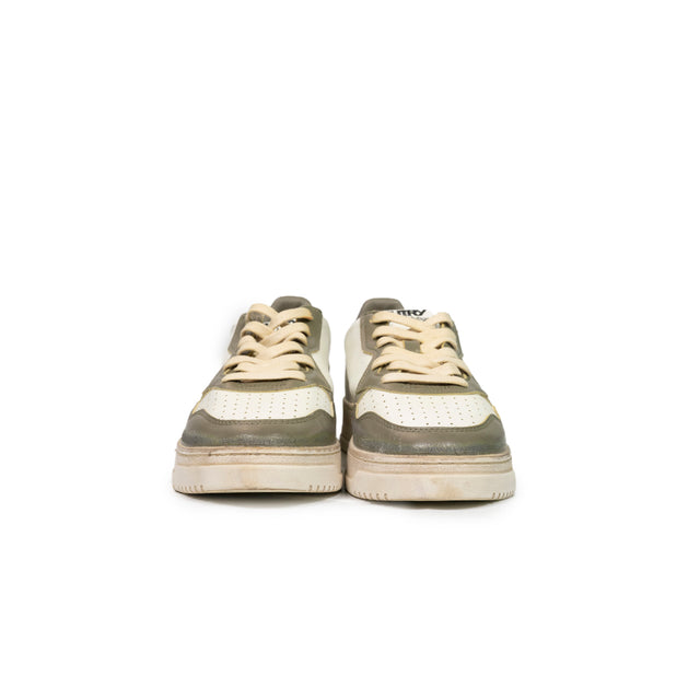 Sneaker Autry  - Super vintage low in pelle bianca, silver e verde militare