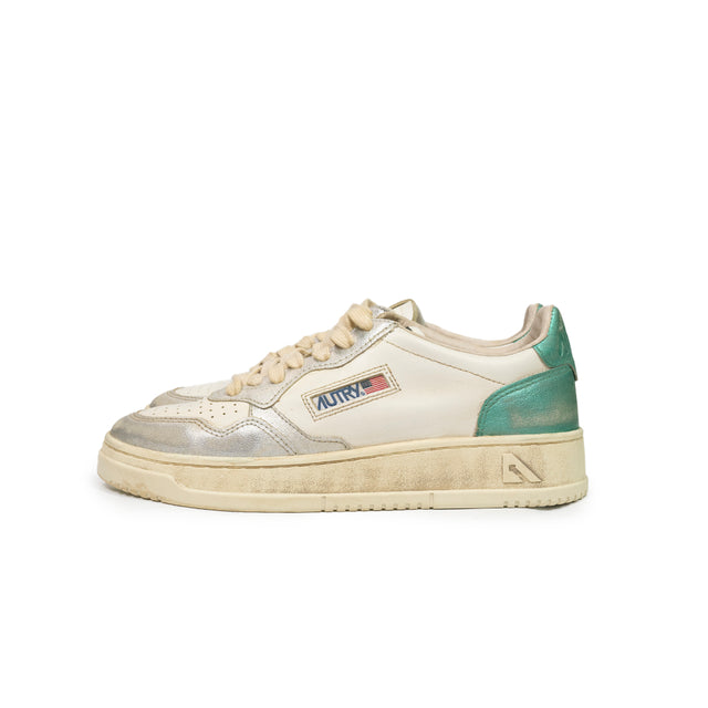 Sneaker Autry  - Super vintage low in pelle smeraldo, bianca e silver