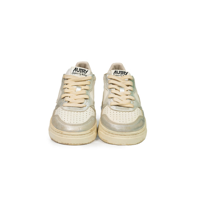 Sneaker Autry  - Super vintage low in pelle smeraldo, bianca e silver