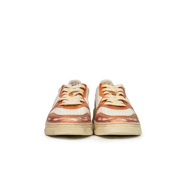 Sneaker Autry  - Super vintage low in pelle arancione, bianca e grigia