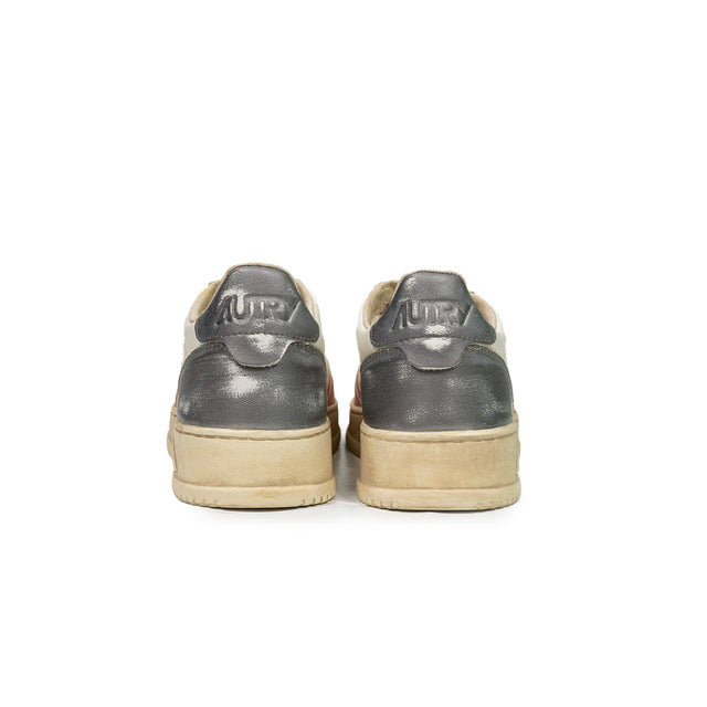 Sneaker Autry  - Super vintage low in pelle arancione, bianca e grigia