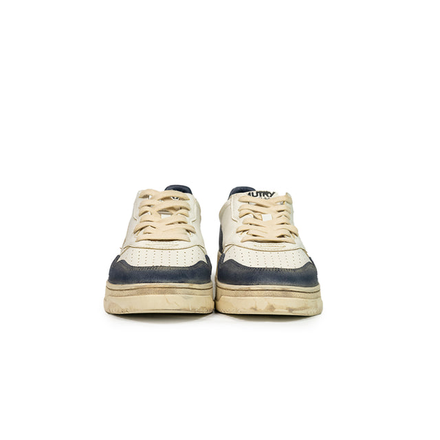 Sneaker Autry  - Super vintage low in pelle e suede bianche e blu avi