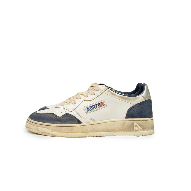 Sneaker Autry  - Super vintage low in pelle e suede bianche e blu avi