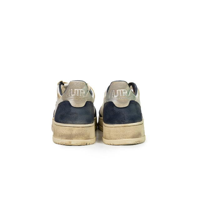 Sneaker Autry  - Super vintage low in pelle e suede bianche e blu avi