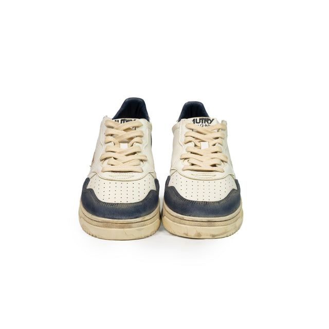 Sneaker Autry  - Super vintage low in pelle e suede bianche e blu avi