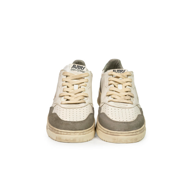 Sneaker Autry  - Super vintage low in pelle e suede bianche, military e smeraldo