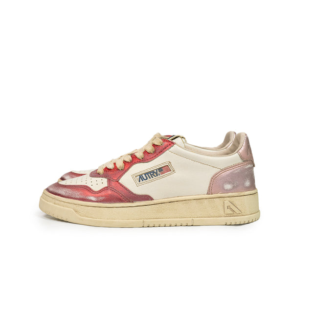 Sneaker Autry  - Super vintage low in pelle bianche, red/pink