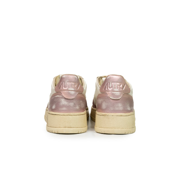 Sneaker Autry  - Super vintage low in pelle bianche, red/pink