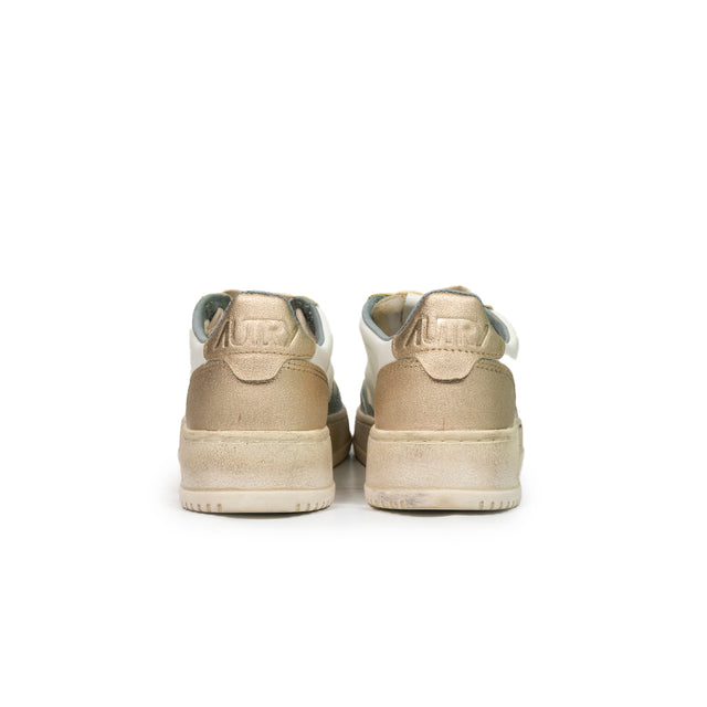 Sneaker Autry  - Super vintage low in pelle color bianco, azzurre e oro metallizzato