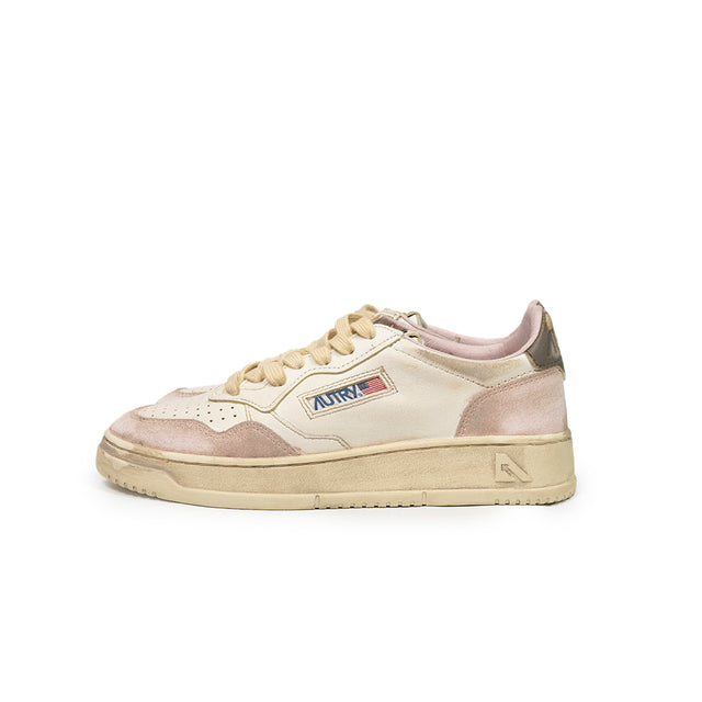 Sneaker Autry  - Super vintage low in pelle e suede color bianco e rosa