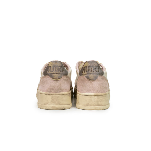 Sneaker Autry  - Super vintage low in pelle e suede color bianco e rosa