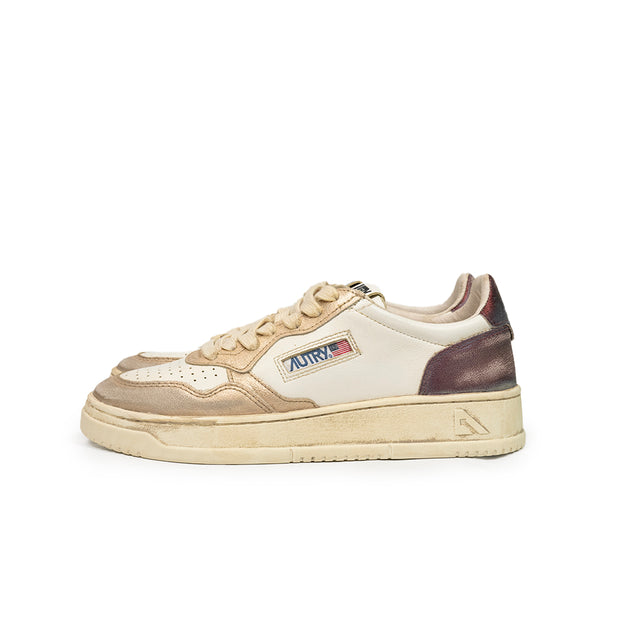 Sneaker Autry  - Super vintage low in pelle color bianco, metal gold e grape