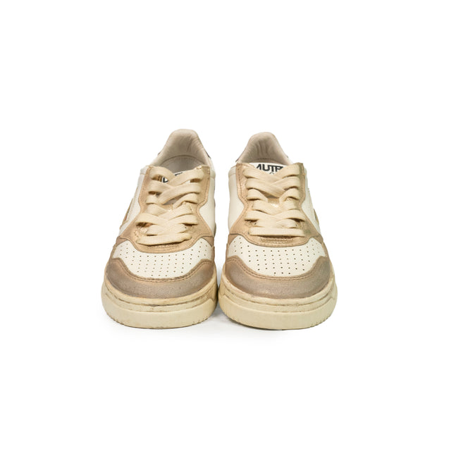 Sneaker Autry  - Super vintage low in pelle color bianco, metal gold e grape