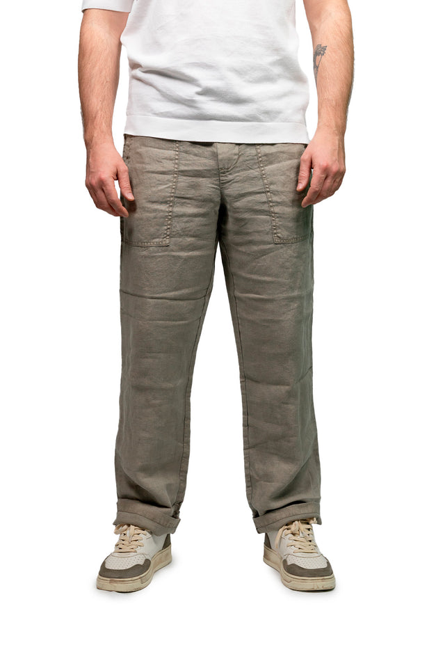 Keeling - Pantalone Fatigue lino - Verde militare