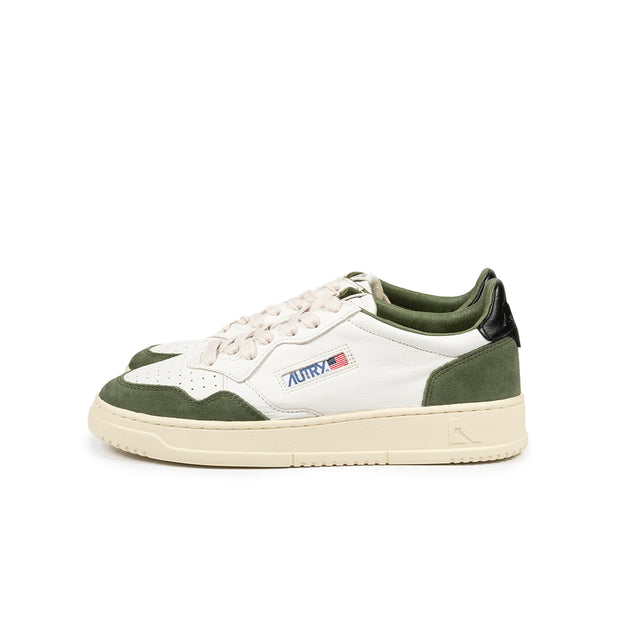 Sneakers Autry - Medalist Low camoscio e pelle (bianco, nero e verde inglese)