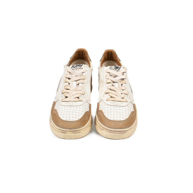 Sneakers Autry - Medalist Low Super Vintage in pelle e suede (Bianco, Beige e Grigio)