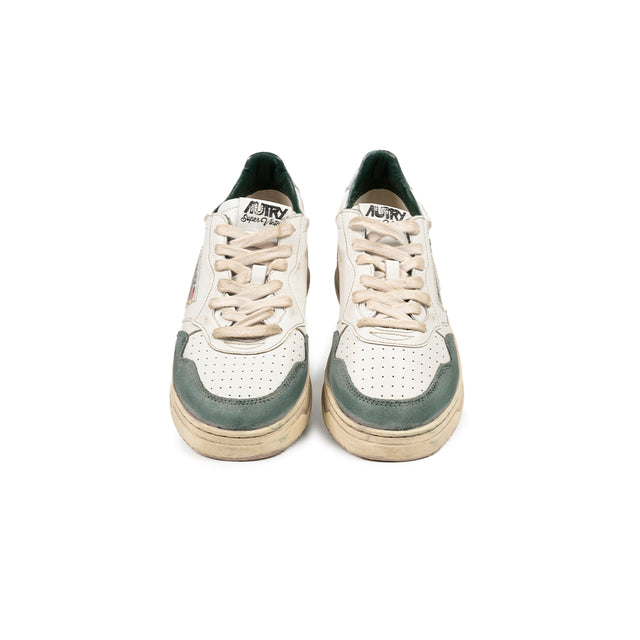 Sneakers Autry - Medalist Low Super Vintage in pelle e suede (Bianco, Verde e Argento)