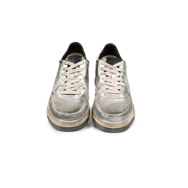 Sneakers Autry - Medalist Low Super Vintage in pelle (Bianco, Nero e Argento)