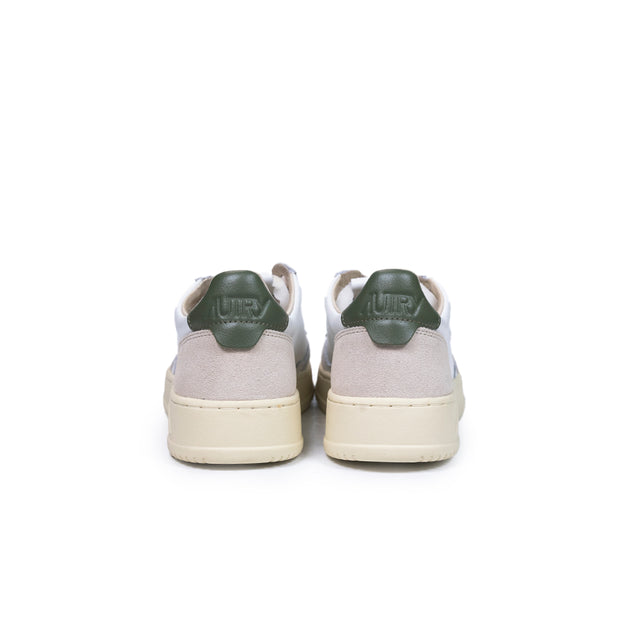 Sneakers Autry- medalist low man in pelle bianca e suede verde militare e beige