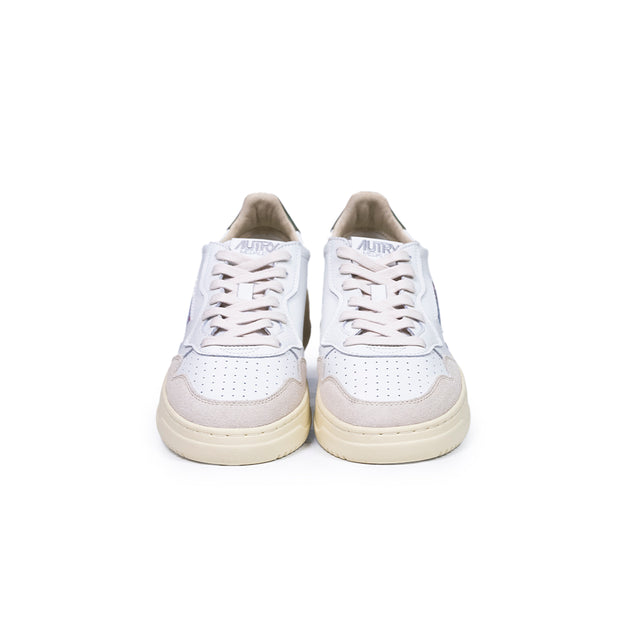 Sneakers Autry- medalist low man in pelle bianca e suede verde militare e beige