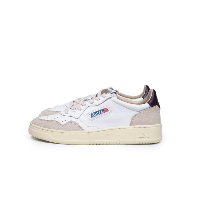 Sneakers Autry- medalist low woman in pelle bianca e bordeaux suede beige