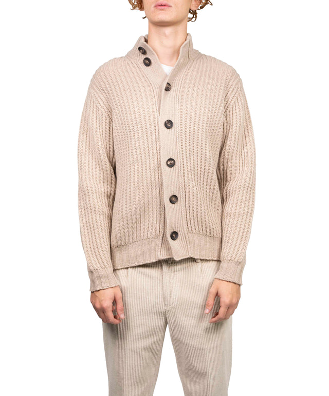 Filippo del Laurentis - Cardigan a coste Cashmere beige ch.