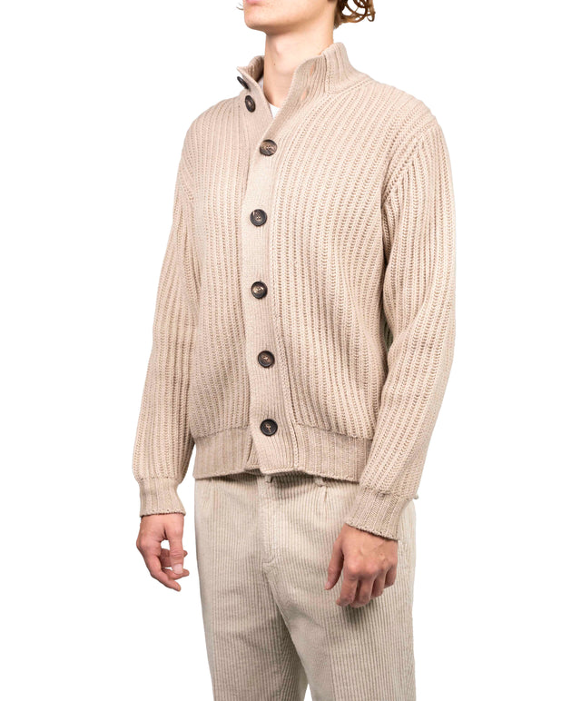 Filippo del Laurentis - Cardigan a coste Cashmere beige ch.