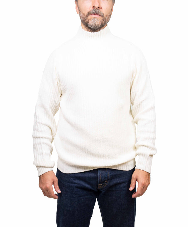 04657/ A TRIP IN A BAG - maglione collo camino, bianco ivory