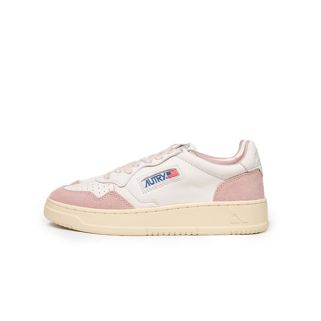 Sneaker Autry - Medialist low Wom in pelle e suede - Bianca e rosa