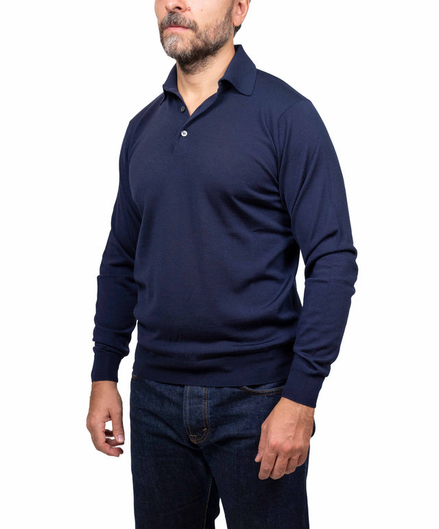 Filippo De Laurentis - polo merino, blu avio