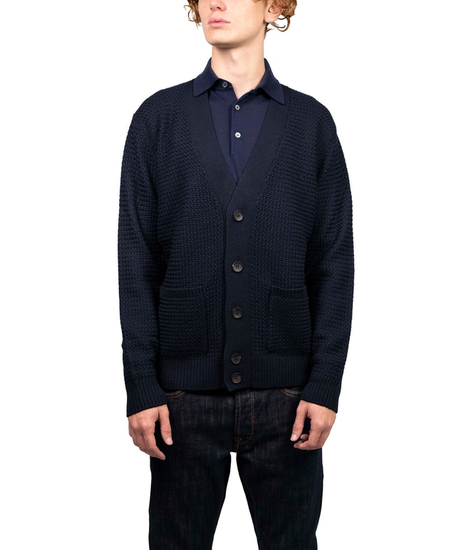 Filippo del Laurentis - Cardigan punto stuoia blu