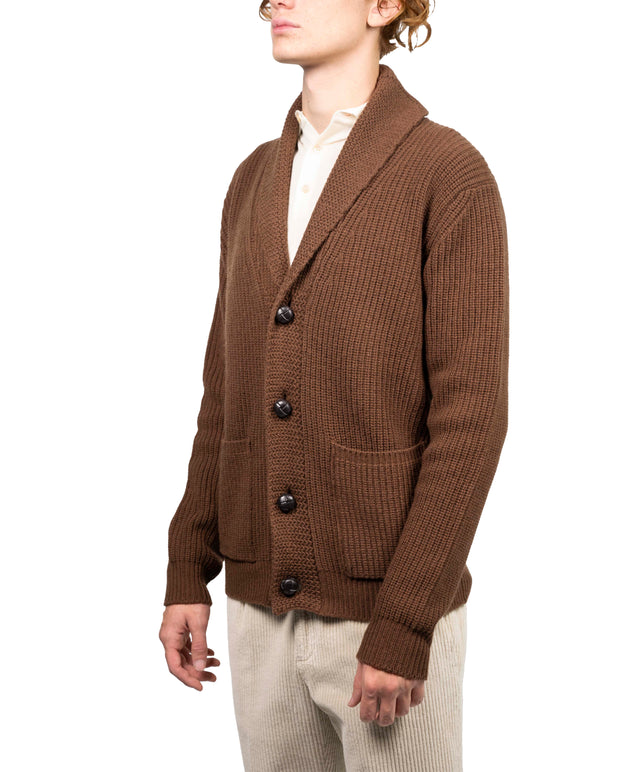 Rakkì - Cardigan sciallato marrone terra