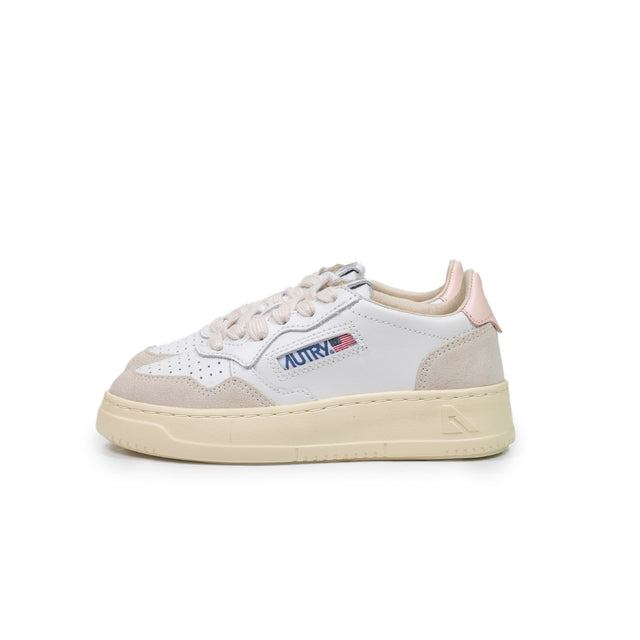 Sneakers Autry Kids - pelle bianca e rosa e suede