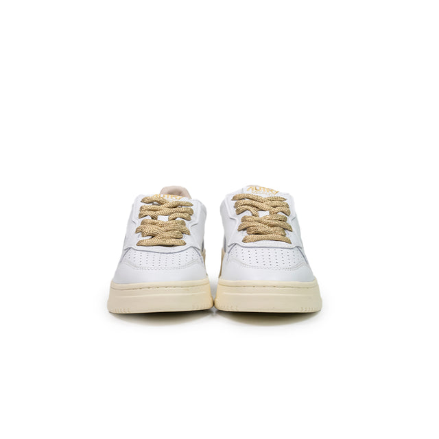 Sneakers Autry - medalist low woman pelle Bianca e lurex oro