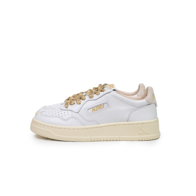 Sneakers Autry - medalist low woman pelle Bianca e lurex oro