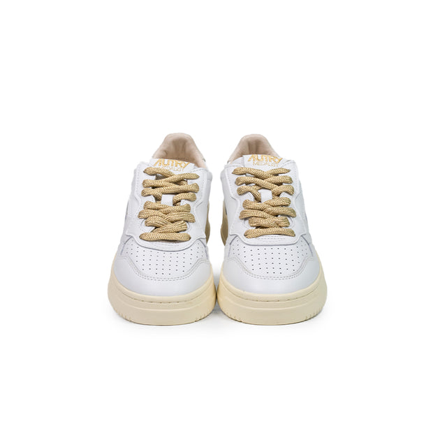 Sneakers Autry - medalist low woman pelle Bianca e lurex oro