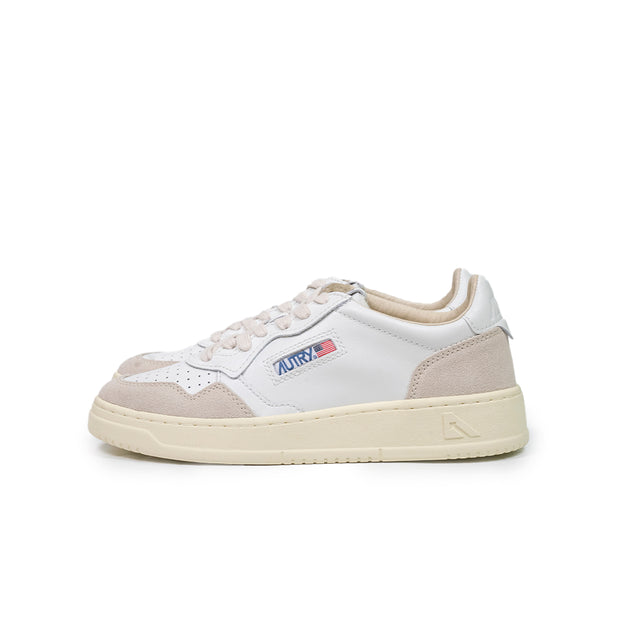 Sneakers Autry- medalist low woman pelle Bianca e suede beige