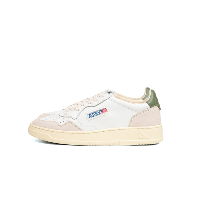 Sneakers Autry- medalist low man leather bianco, beige e verde militare