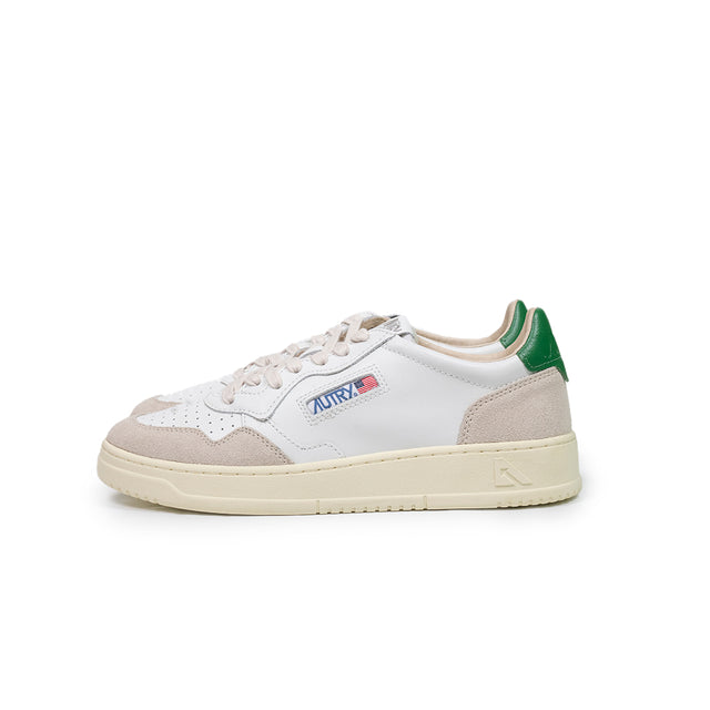 Sneakers Autry- medalist low man pelle bianca e verde e suede beige