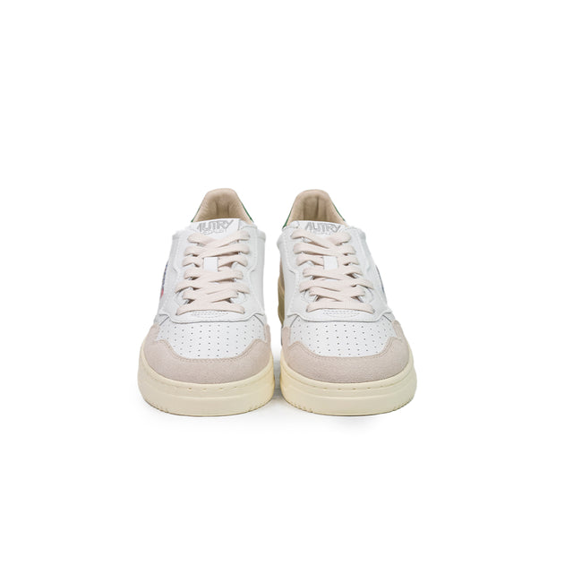 Sneakers Autry- medalist low man pelle bianca e verde e suede beige